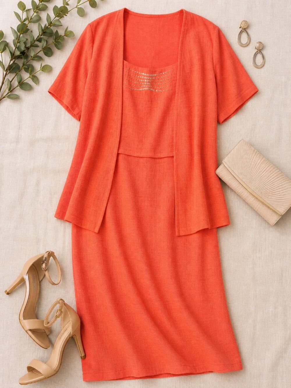 Joseph Ribkoff Coral Dress Jacket Set Size 16 Textured Career Occasion